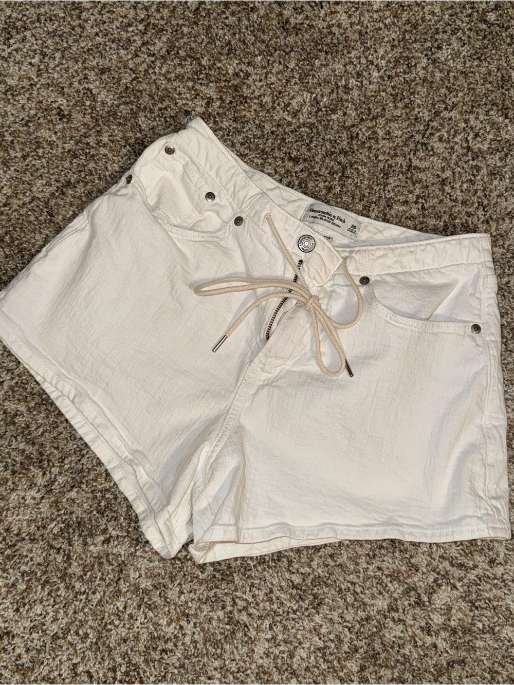 Abercrombie & Fitch White Drawstring Jean Shorts